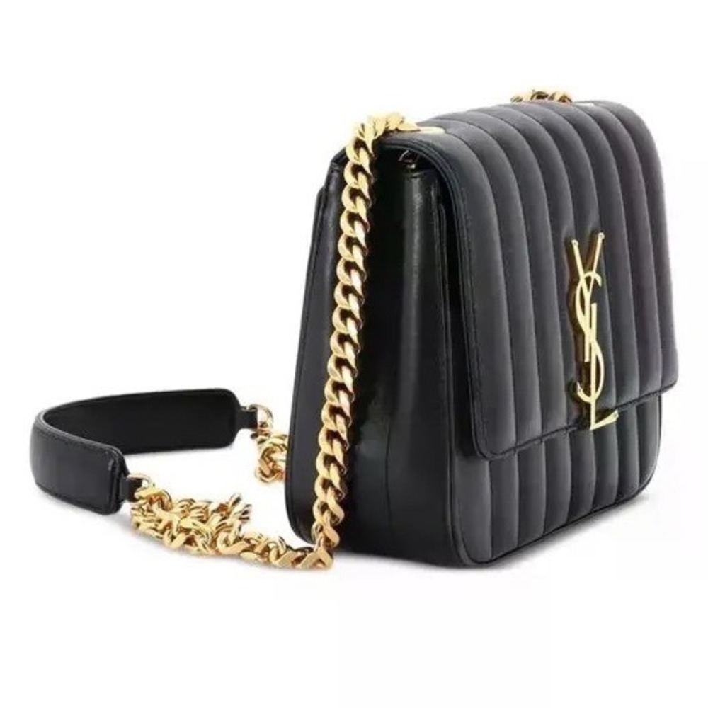 Saint Laurent YSL Vicky Bag Black Lambskin Matelasse Gold Monogram Classic Chic